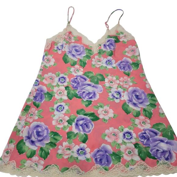 Vtg Victorias Secret Gold Label Slip Dress 90s Y2K Floral Lace Babydoll Medium - Picture 14 of 16